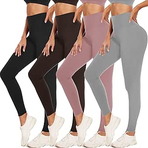 ACTINPUT 4 Pack Leggings for Women Black High Waist Tummy Control Leggings Ladies Buttery Soft Workout Gym Yoga Pants Slim Tights Regular&Plus Size