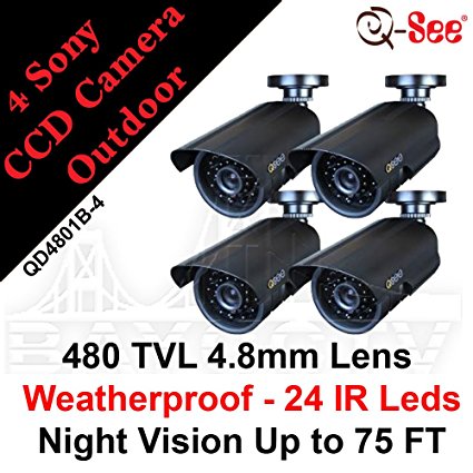 Q-See 4-pack Night & Day (480 TVL) Color Weatherproof CCD Surveillance Camera Kits