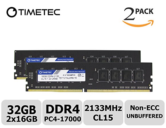 Timetec Hynix IC 32GB Kit (2x16GB) DDR4 2133MHz PC4-17000 Unbuffered Non-ECC 1.2V CL15 2Rx8 Dual Rank 288 Pin UDIMM Desktop Memory Ram Module Upgrade (32GB Kit (2x16GB))