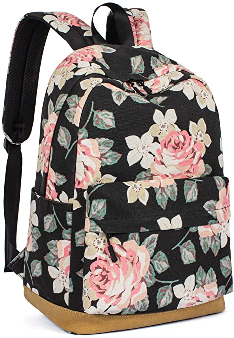 Leaper Vintage Floral School Backpack Girls Daypack Bookbag Travel Bag Black
