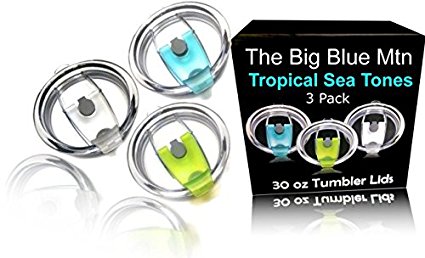 30 oz Spill Proof Tumbler Lids - Replacement Lid Covers for Yeti Rambler, Ozark Trail, Old Style Rtic Cup Tumblers by The Big Blue Mtn (Tropical Sea, 3)