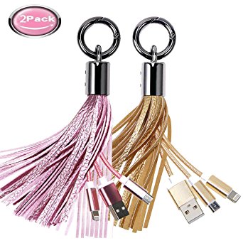 USB Charger Cable Leather Tassel Portable KeyChain Holder Short Lightning Sync Cable Fast Charging Power Line Cord for iPhone, iPad, iPod, Bag,Samsung and Other Apple Android Devices (Rose Gold  Gold)