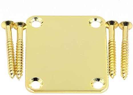 DISENS Metal 4 Holes Guitar Neck Plate with Screws, Guitar Neck Joint Board for Bass Guitar Replacement Parts (Gold)