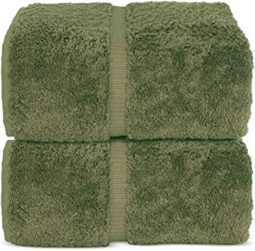 Indulge Linen 100% Cotton Turkish Towel Set (35x70 Inches Bath Sheets - Set of 2, Moss)