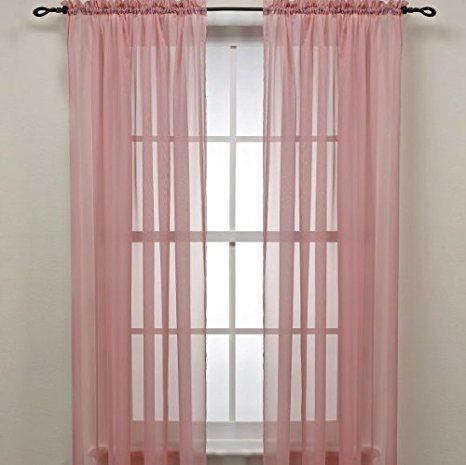 Rose Pink Sheer Window Panel Curtain (2) by Editex