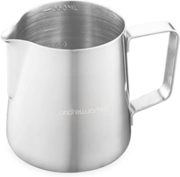 Andrew James Milk Jug Stainless Steel for Frothing and Coffee Machine | Barista Style Metal Jug | Steady Pour Lip and Embossed Scale | 350ml