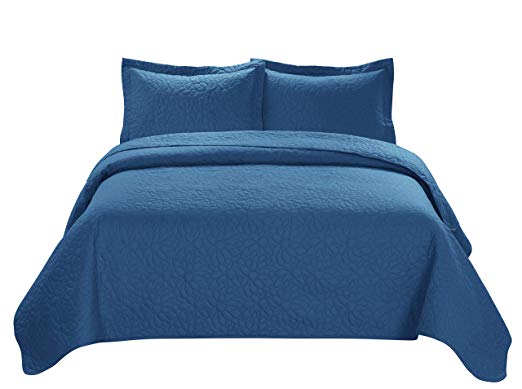 HIG 3 Piece TINOS Ultrasonic Embossed Bedspread Set-Oversized Coverlet 100x106in, 118x106in (King, Turquoise)