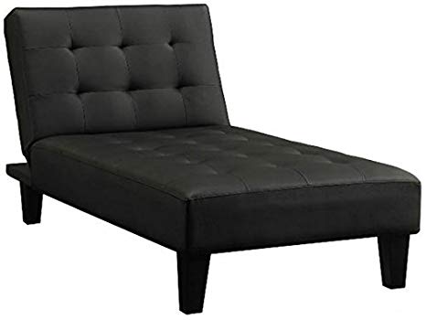 Convertible Chaise Lounge Chair -This Adjustable Lounger Is Perfect for Your Home or Living Room - Converts Into a Sleeper When Folded Down - Faux Leather Upholstery in Gorgeous Black-1 Year Warranty!