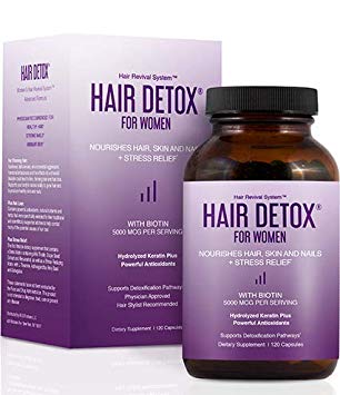 Hair Detox for Women | Promotes Hair Growth and Stress Relief | Contains Biotin 5000 milligrams | Supports Detoxification Pathways | 120 Capsules