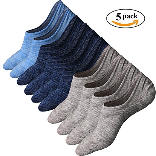 Toes Home Men Pack of 5 Low Cut Socks Cotton Athletic Ankle Crew No Show Non Slip Socks