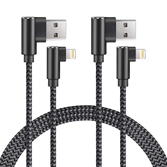Made for the Game Connecting Cable, 2 Pack 6ft 90 Degree Aluminium Alloy Nylon Braided iPhone Cable Compatible with iPhone X/8/8 Plus/7 Plus/7/6 Plus/6/5S/5/iPad (Black Gray)