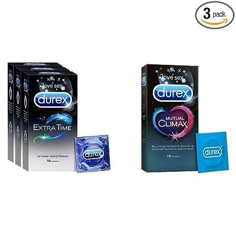 Durex Condoms - 10 Count (Pack of 3, Extra Time) & Durex Mutual Climax Condoms - 10 Count