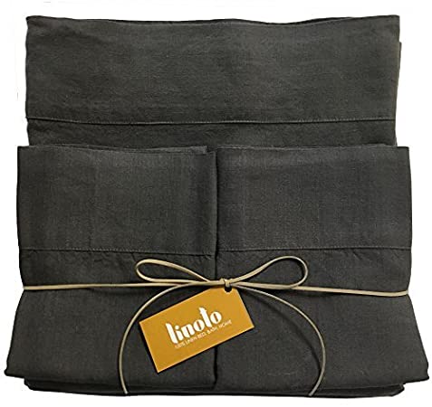 Linoto 100% Pure Belgian / Italian Flax Linen Bed Sheet Set - Handmade - Natural 4 Piece Luxury Bedding - Machine Washable, Low-Wrinkle Fabric - King, Graphite