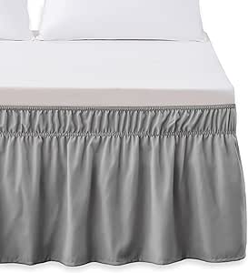 Elegant Comfort Luxurious Wrap Around Elastic Solid Ruffled Bed Skirt, with 16 Inch Tailored Drop - Easy Fit, Premium Quality Wrinkle and Fade Resistant - King/Queen, Grey