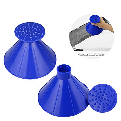 Ansbell Round Ice Scraper 2 Pack,Snow Scraper Car Window Windshield Cleaning Tool Cone Funnel Shaped Ice Scrapers for Car Snow Removal Tool (Ice Scraper Cone Blue)