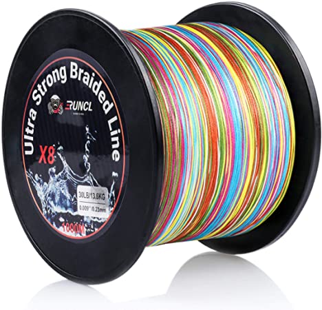 RUNCL Braided Fishing Line 8 Strands, Ultra Strong Braided Line - Smaller Diameter, Zero Memory, Zero Extension, Multiple Colors - 1093Yds/1000M 546Yds/500M 328Yds/300M 109Yds/100M, 12-100LB