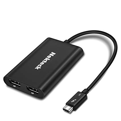 Nekteck [Certified] Thunderbolt 3 to Dual 4K DP DisplayPort Adapter Converter for Mac and Windows Systems - Support One 5K or Two 4K 60Hz Displays - [USB-C is NOT Supported]