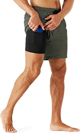 URBEST Men's Swim Trunks with Compression Liner Quick Dry Beach Shorts with Pockets for Beach and Swimming