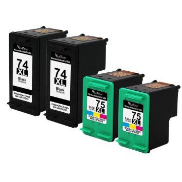 Valuetoner Remanufactured Ink Cartridge Replacement For Hewlett Packard HP 74XL & HP 75XL High Yield CB336WN CB338WN (2 Black, 2 Tri-Color) 4 Pack