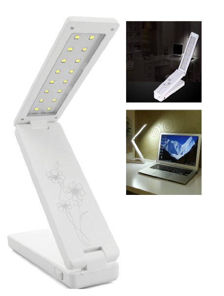 Anpress 16 LED Bulbs Eye Caring High Light Foldable Rechargable Reading Desk Table Lamp Light Folding for Study Office Home Dorm Battery  USB powered