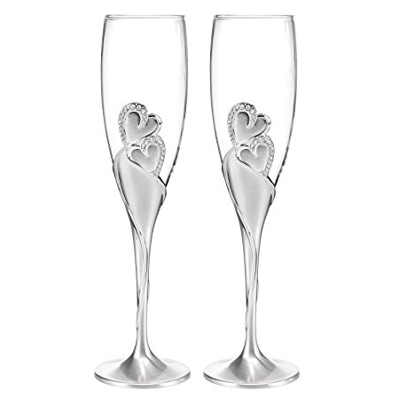Hortense B. Hewitt Sparkling Wedding Accessories Love Champagne Flute (Set of 2), Silver