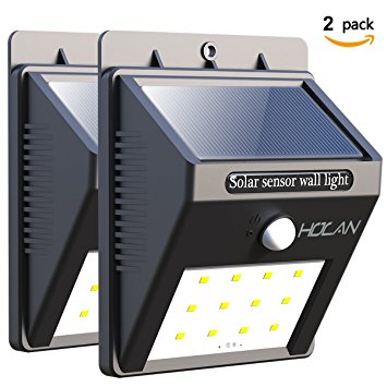 Holan Solar Lights, 12 LED Motion Sensor Wall Light ,Bright Weatherproof Wireless Security Outdoor Light with Motion Activated ON/OFF for Step, Garden, Yard, Deck,Garage，Pack of 2