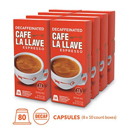 Café La Llave Decaf Espresso Capsules, Intensity 11 (80 Pods) Compatible with Nespresso OriginalLine Machines, Single Cup Coffee