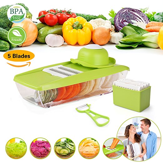 Mandoline Slicer Vegetable Grater Cutter Food Container with 5 Thickness Blades