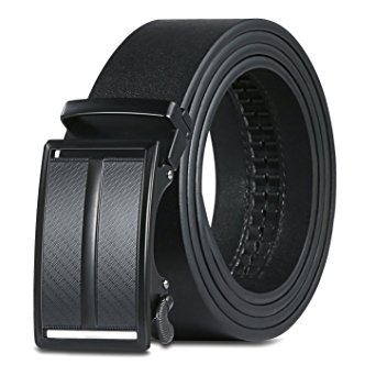 28"-62" Black Leather Belts for Men with Removable Click Buckle Automatic Ratchet Belt Adjustable Dress Belt