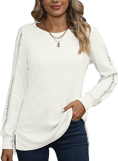 Aokosor Womens Long Sleeve Blouses Fall Lace Casual Side Split Tunic Tops Trending Now 2023