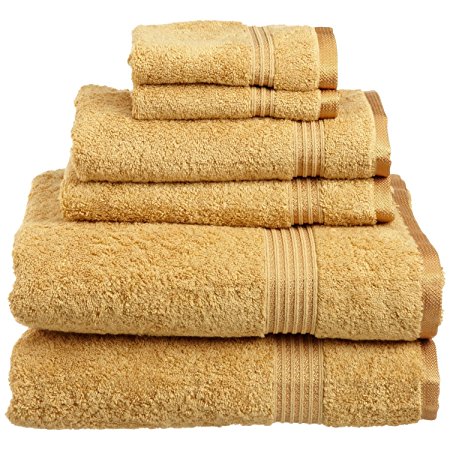 Superior Luxurious Soft Hotel & Spa Quality 6-Piece Towel Set, Made of 100% Premium Long-Staple Combed Cotton - 2 Washcloths, 2 Hand Towels, and 2 Bath Towels, Gold