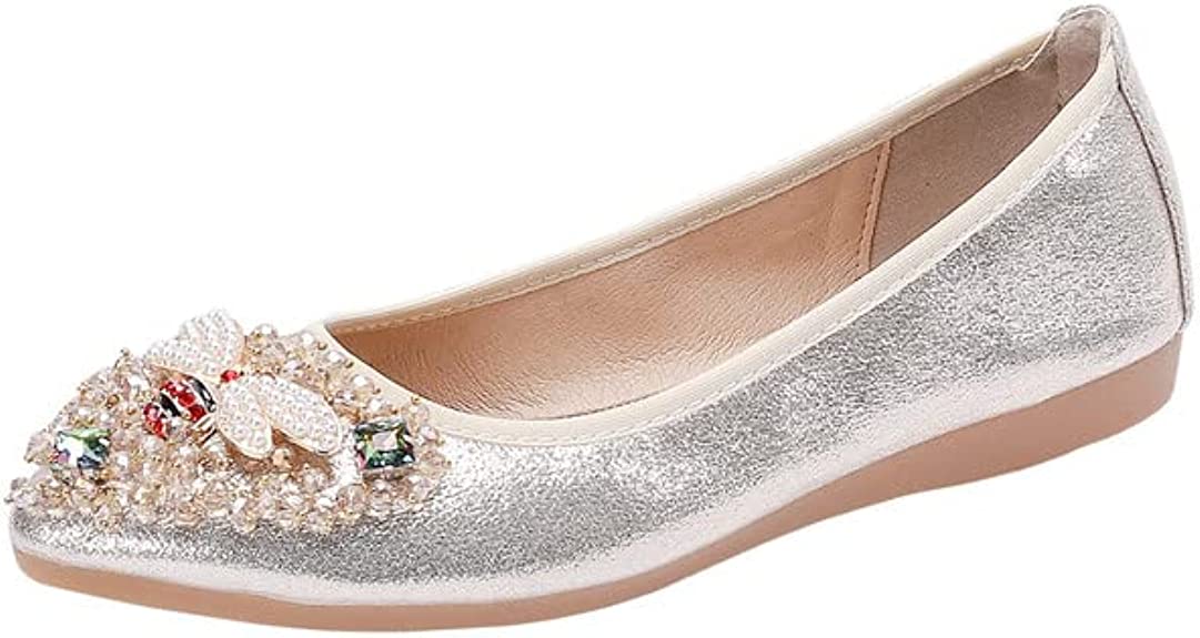 Padgene Womens Fold up Pumps Roll up Shoes Ladies Foldable Ballet Flats with Rhinestone, Portable Ladies Slip On Loafers