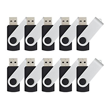JOIOT (TM) 10pcs 4GB USB 2.0 Flash Drive Memory Stick Fold Storage with Thumb Swivel Design (Bulk, Black)
