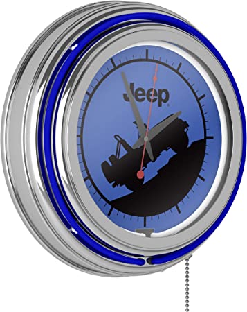 Trademark Global Neon Wall Clock-Jeep Blue Silhouette Double Rung Analog Clock with Pull Chain-Pub, Garage, or Man Cave Accessories (Blue)