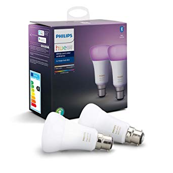 Philips Hue White and Colour Ambiance Smart Bulb Twin Pack LED [B22 Bayonet Cap] with Bluetooth, Works with Alexa and Google Assistant