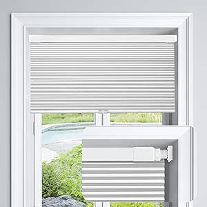 LazBlinds Cordless Cellular Shades No Tools No Drill Blackout Polyester Cellular Blinds for Window Size 22'' W x 36'' H, Silver White