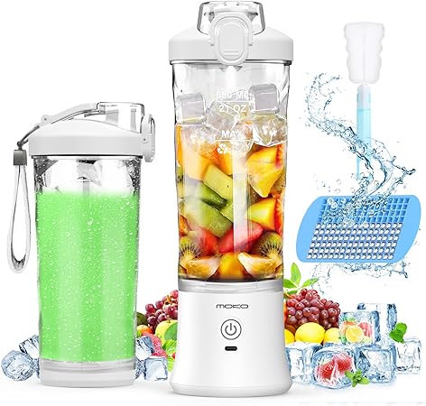 ＭoKo Portable Blender, 270 Watt Personal Blender for Shakes and Smoothies,21OZ Personal Blender USB Rechargeable with 6 Blades, BRA Free, Smoothie Blender for Kitchen Sports Travel and Outdoors,White