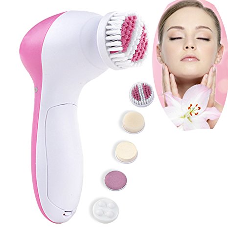 Elisona-5 in 1 Electric Facial Purifying Cleansing Brush Face Massager Spa Exfoliator Blackhead Removal Beauty Skin Care Equipment Kit
