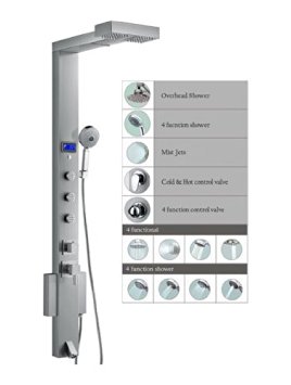 Blue Ocean 59” Stainless Steel SPS851 Shower Panel Tower with Rainfall Shower Head and Spout