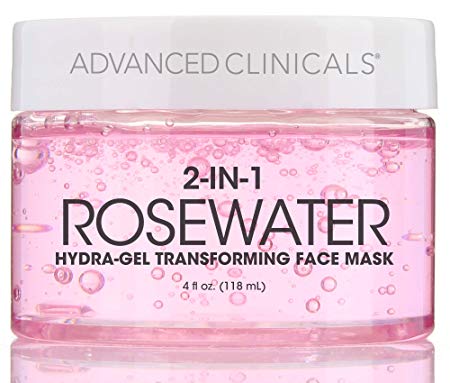 Advanced Clinicals Rosewater Mask for Fine Lines, Dry Skin, Puffiness. 2-in-1 overnight sleep mask with Bulgarian Rose, Coconut Oil, and Natural Fruit Extracts. 4 fl oz (118ml)