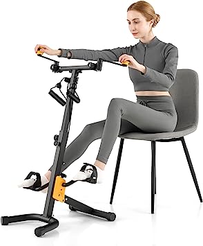 Goplus Foldable Pedal Exerciser for Seniors, Hand Arm Leg Knee Physical Therapy Exercise Bike w/Adjustable Height, Handgrip, LCD Monitor, Resistance Band, Recovery Home Workout Equipment for Elderly