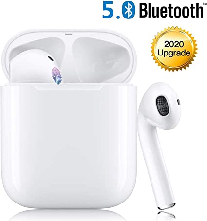Bluetooth Headphones, Bluetooth 5.0 Wireless Earbuds, Noise Canceling IPX5 Waterproof Sports Headset, Pop-ups Auto Pairing with Mini Charging Case, Built-in Mic, for Android/iPhone Apple Airpods