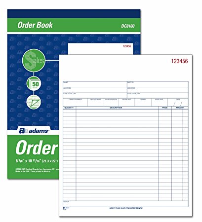 Adams Order Book, 2-Part, Carbonless, White/Canary, 8-3/8 x 10-11/16 Inches, 50 Sets per Book (DC8100)