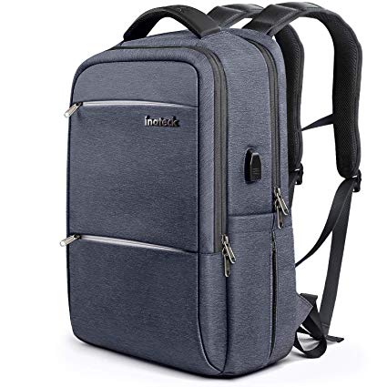 Inateck High-Grade Materials 15.6 Inch Anti-Theft Laptop Backpack Waterproof Rucksack Business School College Travel with USB Charging Port/Rain Cover for Men and Women, Gray Blue