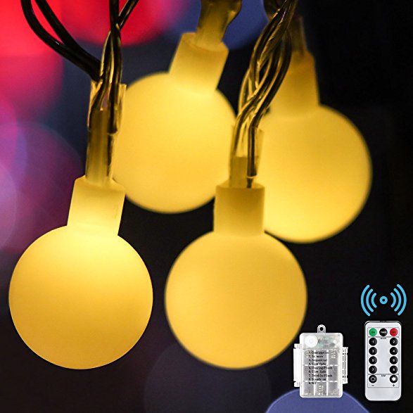 Twinkle Lights 16ft 50 LED White Lights Battery String Lights with Remote Globe String Lights for Bedroom Lighting Fairy Lights Timer Christmas Lights Indoor Outdoor Patio Garden Camping Decorations