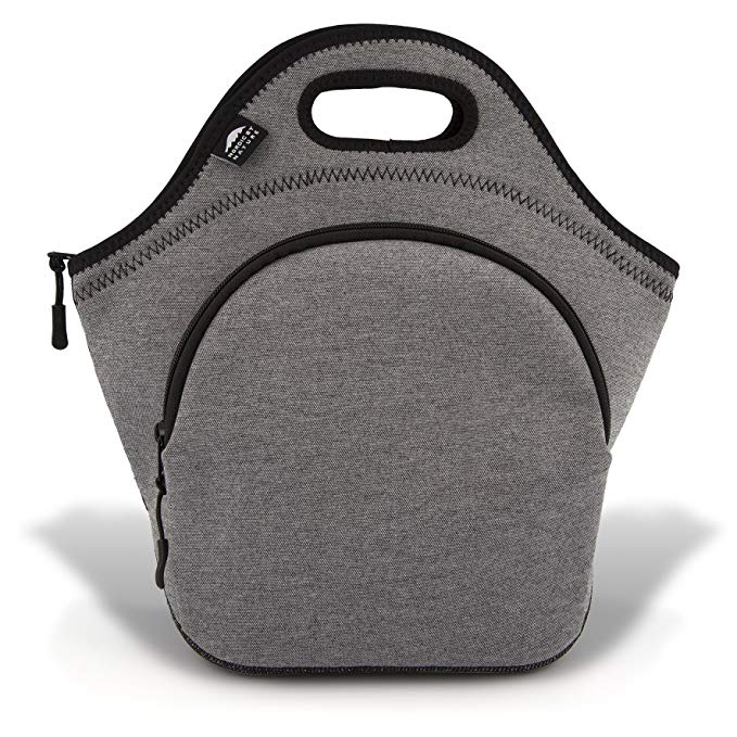 Insulated Extra Large Neoprene Lunch Bag For Women, Men & Kids | Pocket | 5mm Insulation | 13.5” | Reusable | Washable | Soft Designer Cotton 5mm Neoprene | Best YKK Zipper In The World | Grey