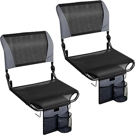 TOPSKY Mesh Stadium Seat Lightweight, Portable Folding Chair with 3 Reclining Positions, 2 Hooks and Storage Pockets for Bleachers and Benches (2pcs, Black)