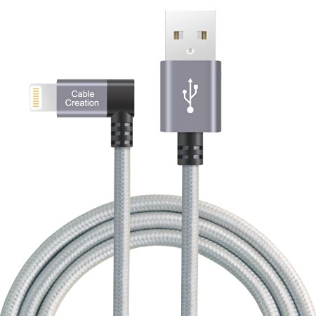 CableCreation Angled Lightning to USB Cable, 4FT Apple USB Data Sync Charge Cable for iPhone 6S/6, iPhone 5/5S/5C, Metal Plug & Cotton Jacket, Space Gray Color