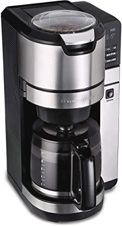 Hamilton Beach 45500 Grind and Brew Programmable 12 Cup Maker with Built-in Auto-Rinsing Coffee Grinder, Glass Carafe