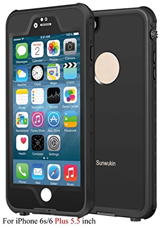 Sunwukin Cases for iPhone 6s Plus Waterproof Case , Dot Series IP68 6.6Ft 2M Depth Under Water Proof Shockproof Dustproof Snowproof Protective Cover for iPhone 6 Plus - Black
